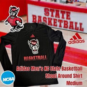Adidas NC State Wolfpack Basketball Shoot Around Long Sleeve Tee Size Med, Black